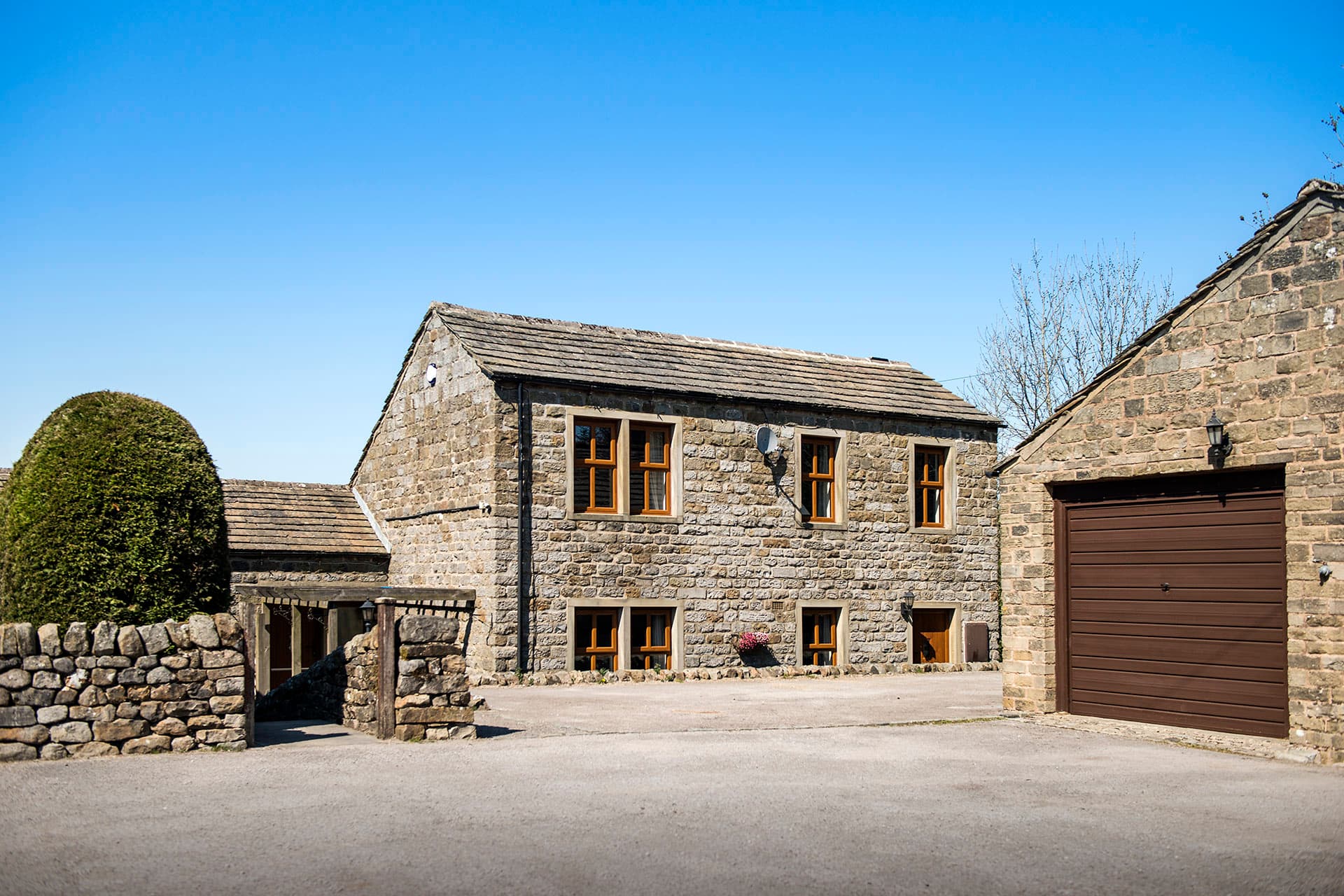 Stone-built front elevation of Grimwith House with private parking
